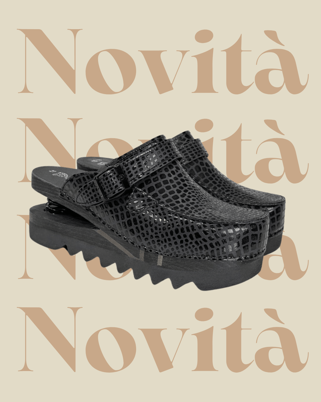 Zoccoli con molla Baldo 23-19 Nero Rettile Hawaii