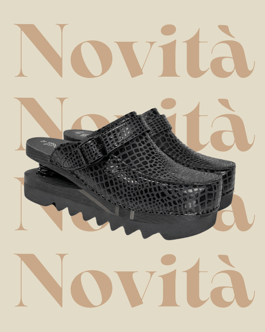 Zoccoli con molla Baldo 23-19 Nero Rettile Hawaii